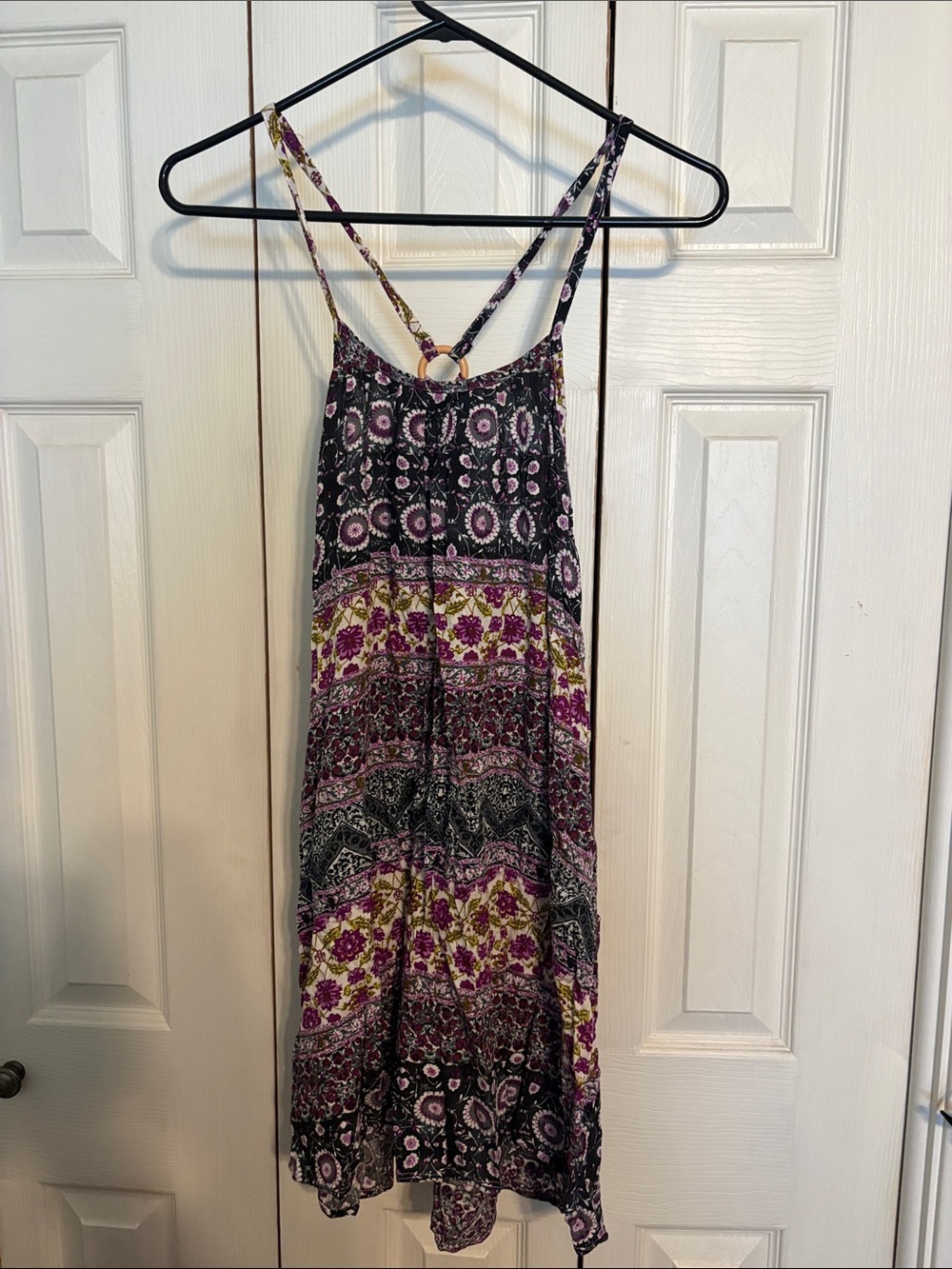 Boho Floral Strappy Sundress in Purple and Black.